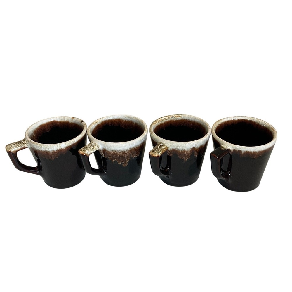 4 Gourmet Fine Earthenware Pfaltzgraff Drip Pottery Cups Mugs Coffee Tea MCM 60s